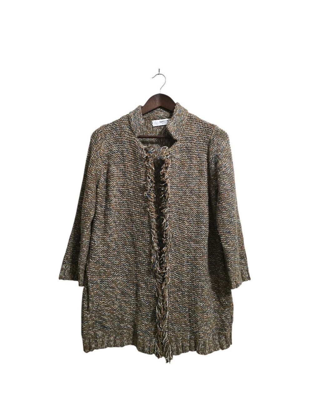 Sparrow Anthropologie Marled Peat Open Front Knit Wool Blend Cardigan Sz M